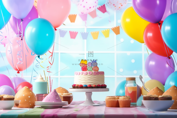 生日派对party蛋糕气球彩带庆祝摄影图