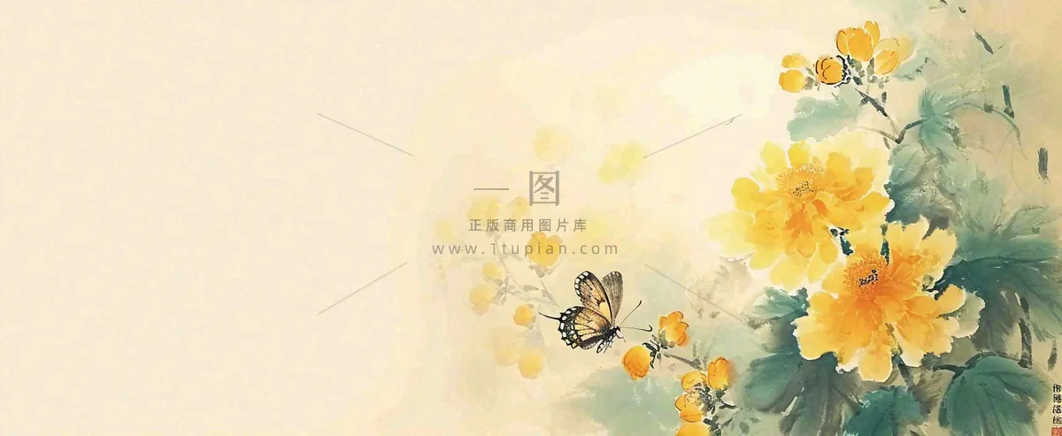 温馨纹理橙色花朵鲜花蝴蝶意境唯美，中国风