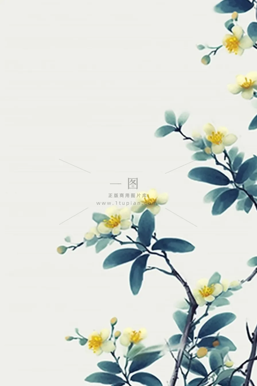 中国风简约淡雅蓝色枝叶背景