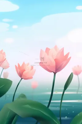 粉蓝色清爽夏日大气花朵扁平背景 粉蓝色清爽夏日大气花朵扁平背景