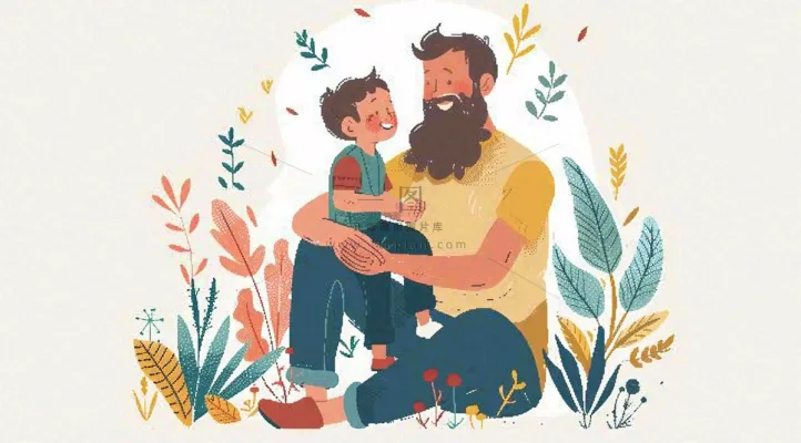 父亲节爸爸和孩子互动温馨卡通插画背景 父亲节爸爸和孩子互动温馨卡通插画背景