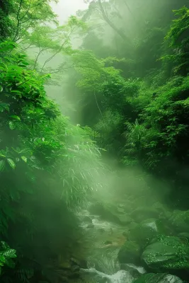 春天森林河流水汽绿意雾气摄影图 春天森林河流水汽绿意雾气摄影图