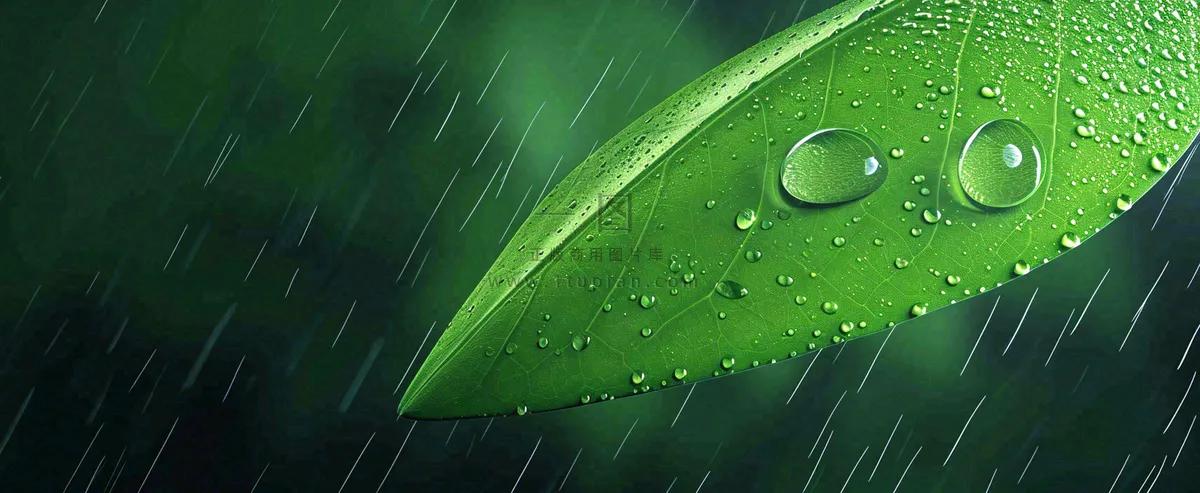 春天下雨天树叶草叶上的露珠水珠，谷雨雨水摄影图