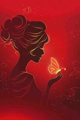 红色金线剪影女生节妇女节唯美插画背景 红色金线剪影女生节妇女节唯美插画背景