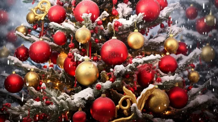 冬季圣诞树雪花彩球摄影图