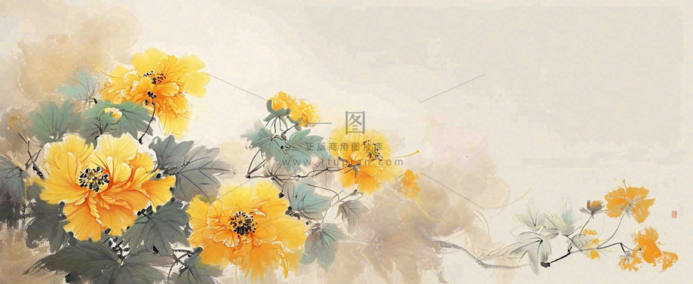 温馨纹理橙色花朵鲜花蝴蝶意境唯美渐变，中国风