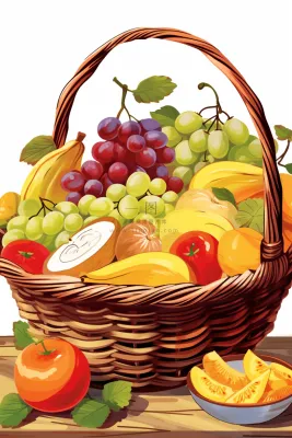 卡通插画水果篮装满的水果