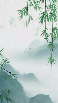 中国风云雾山脉意境竹叶山雾画插画 中国风云雾山脉意境竹叶山雾画插画