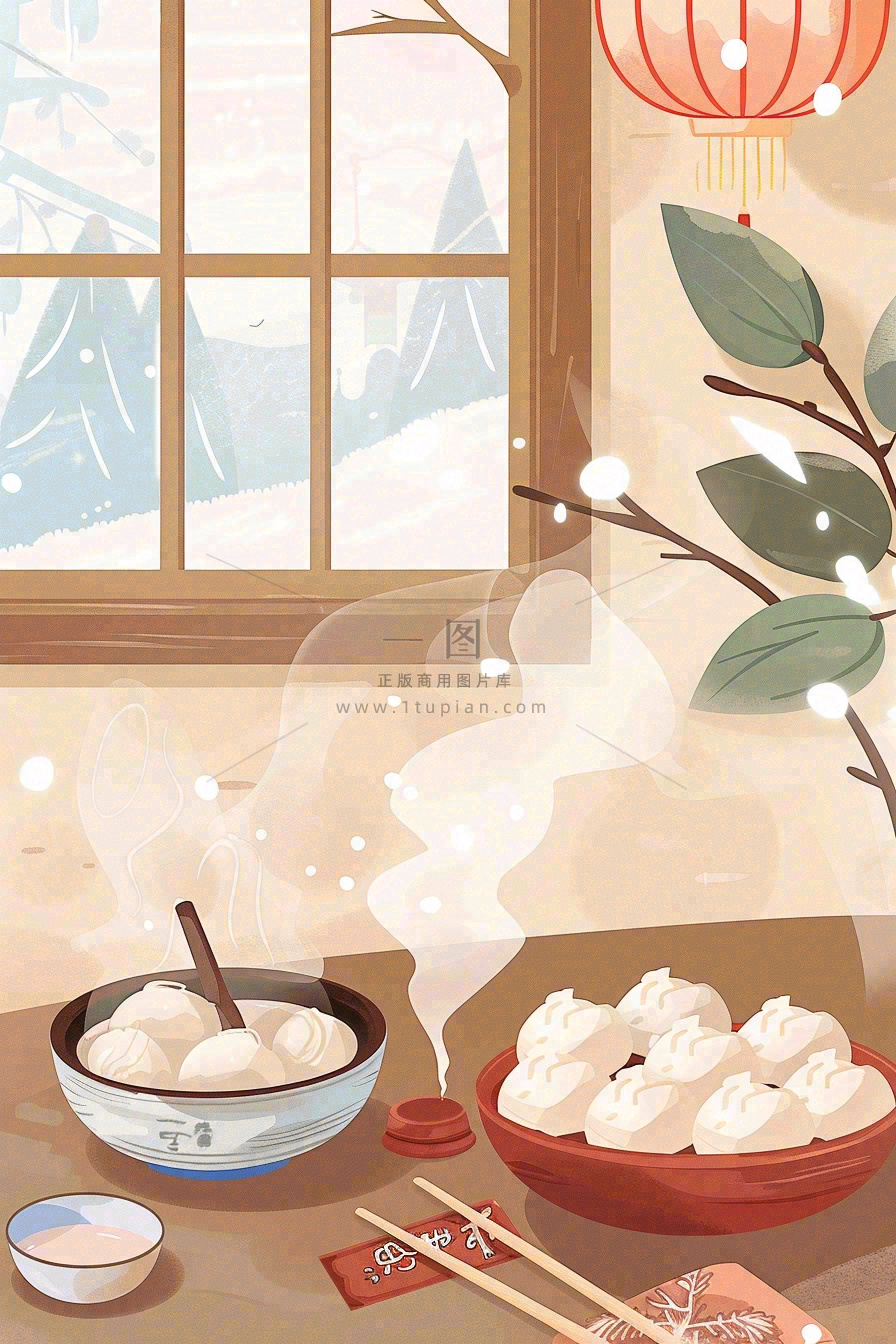 冬至吃饺子中国传统美食节日插画背景