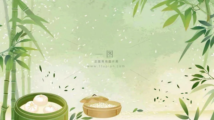 中国风竹子水彩插画淡雅端午节插画背景 中国风竹子水彩插画淡雅端午节插画背景