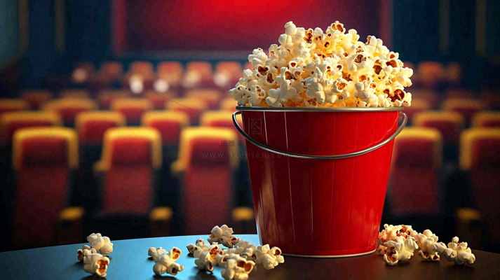 电影院休闲爆米花观影场景摄影图