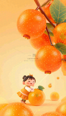 秋冬柿子成熟水果创意卡通插画霜降背景 秋冬柿子成熟水果创意卡通插画霜降背景