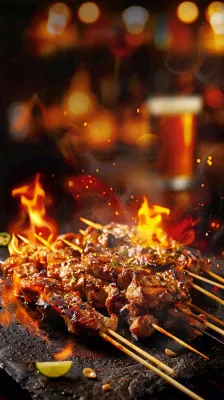 中餐美食烧烤烤串火焰摄影图背景