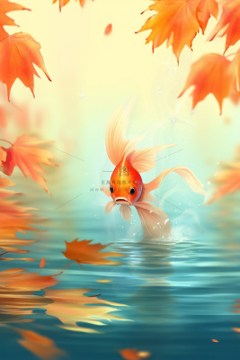 简约银杏叶金鱼简约秋叶背景 简约银杏叶金鱼简约秋叶背景