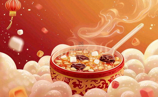 腊八粥传统美食国潮风插画腊八节插画背景