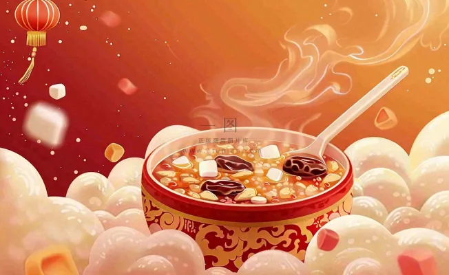 腊八粥传统美食国潮风插画腊八节插画背景