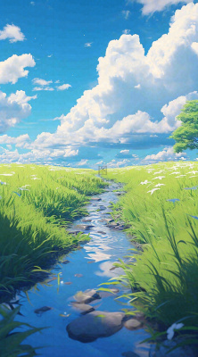 春天河边青草池塘蓝天白云,立春 春天河边青草池塘蓝天白云,立春