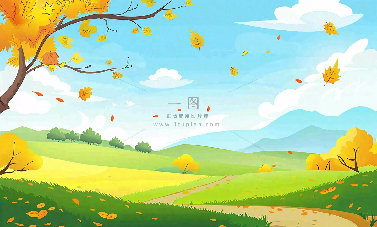 秋天插画风景处暑背景