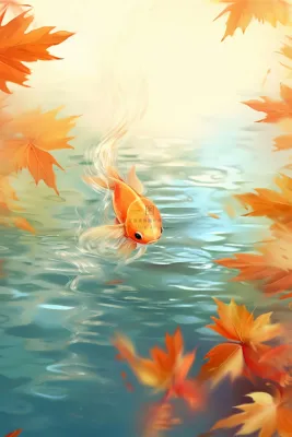 金鱼银杏叶金黄简约水面节气海报背景 金鱼银杏叶金黄简约水面节气海报背景