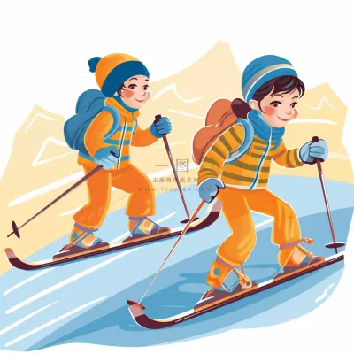儿童滑雪卡通插画背景 儿童滑雪卡通插画背景