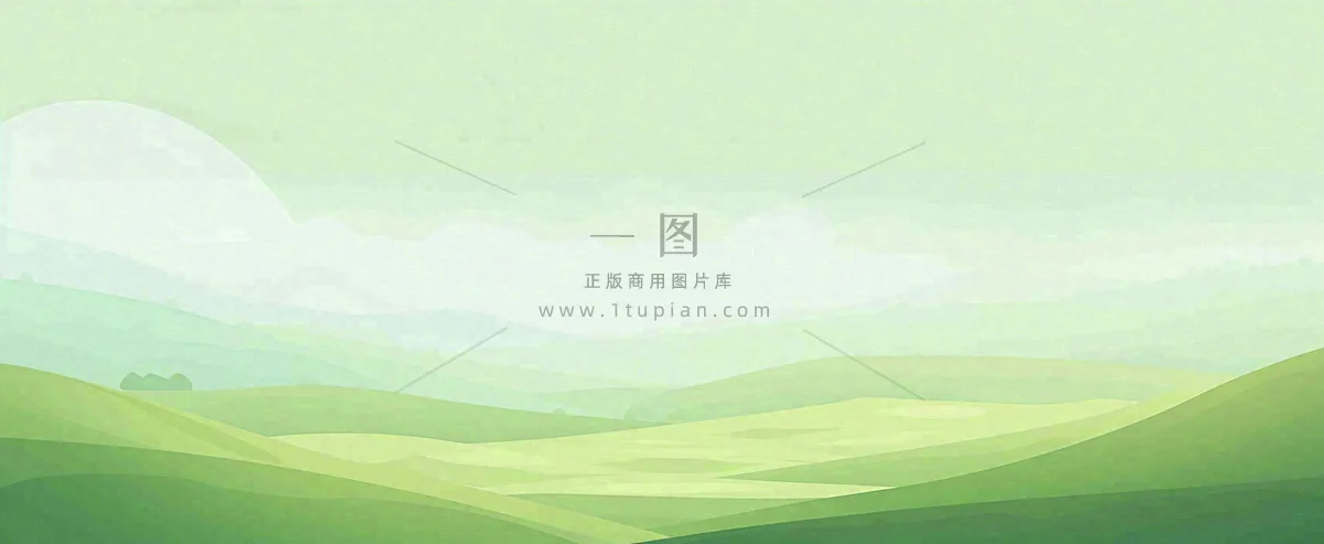春天手绘绿色山坡春分，踏青，春游