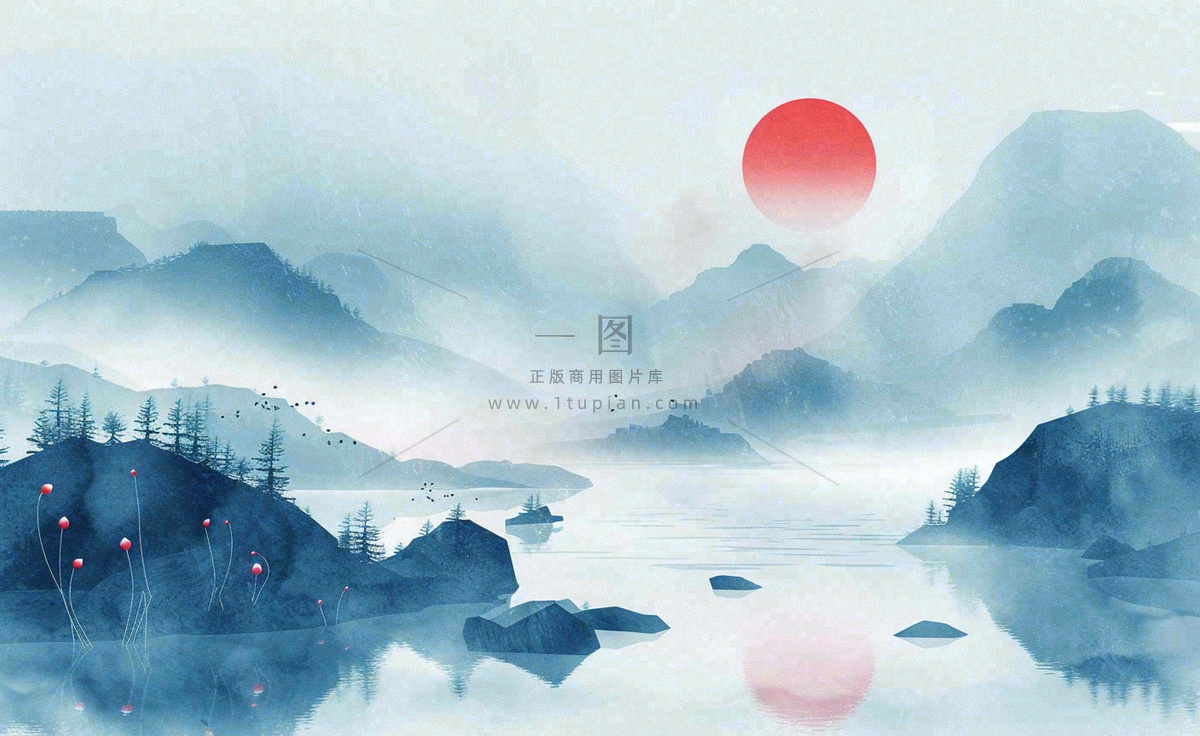中国风水墨画山水画寒露插画背景