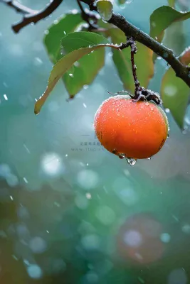 秋冬柿子树的果实寒冷霜降摄影图 秋冬柿子树的果实寒冷霜降摄影图