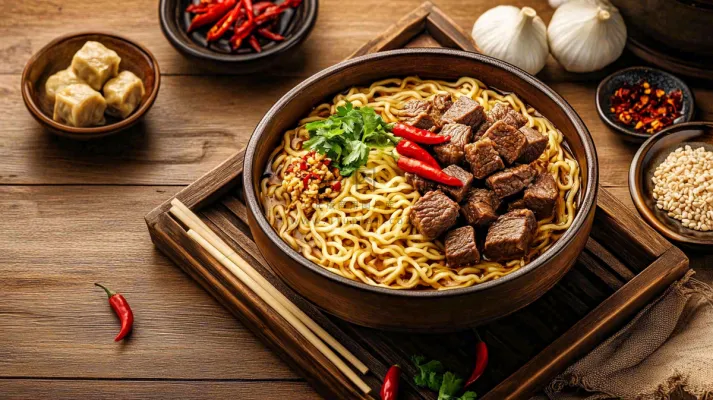 红烧牛肉面粉美食面食摄影图