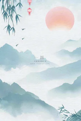 古风山水水墨画柳树柳条日出燕子惊蛰清明端午插画背景 古风山水水墨画柳树柳条日出燕子惊蛰清明端午插画背景