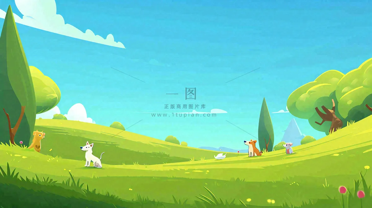 春天郊游青草树木动物蓝天清新，春分