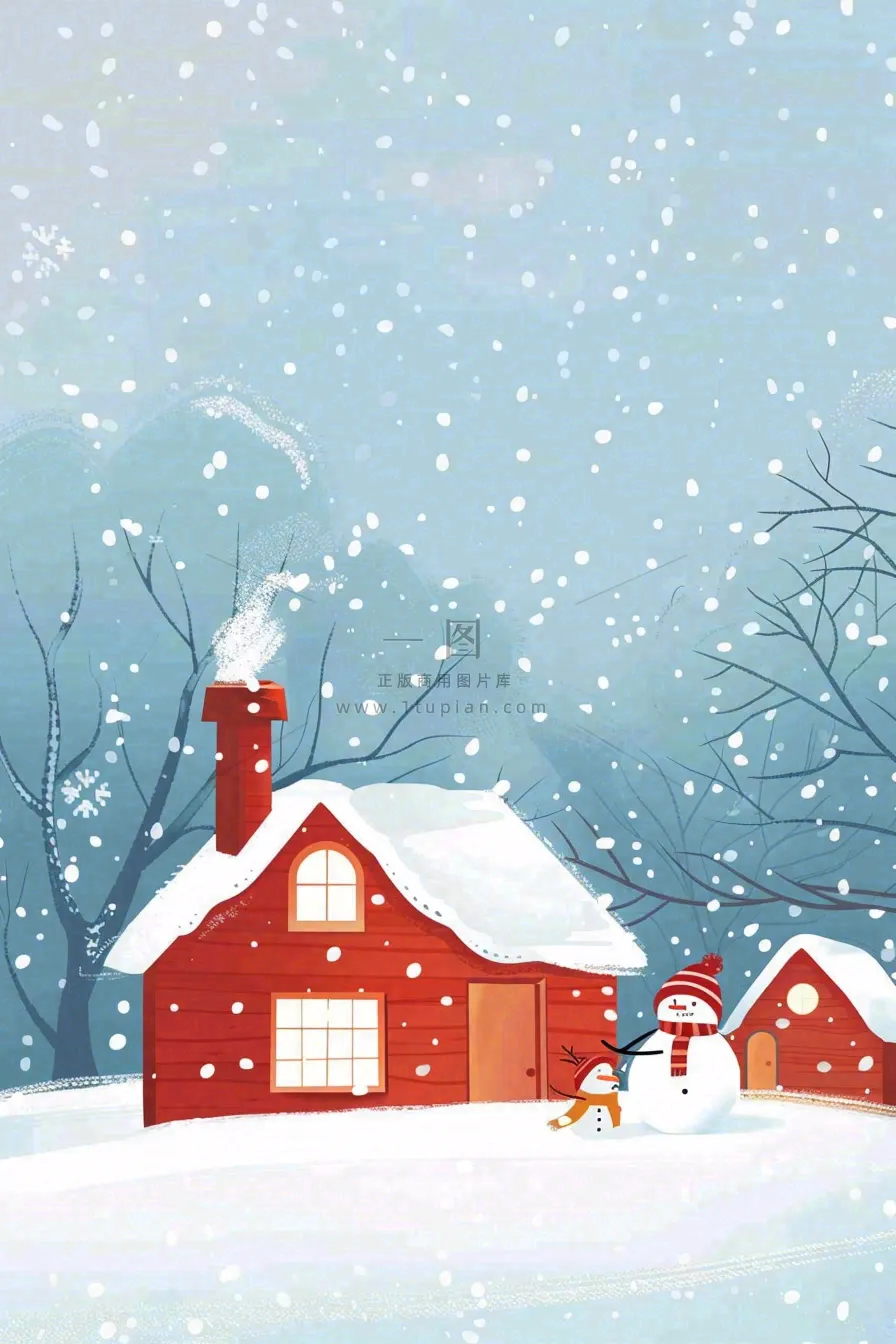 冬天白雪覆盖寒冷唯美雪景大寒插画背景