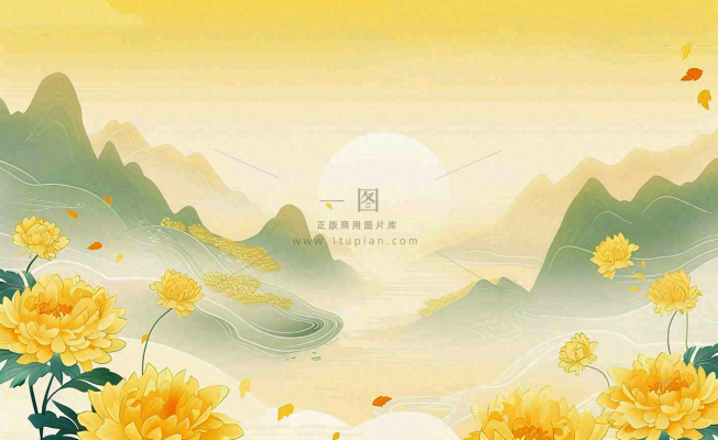 金秋菊花山水国潮插画中秋重阳立秋秋分插画背景