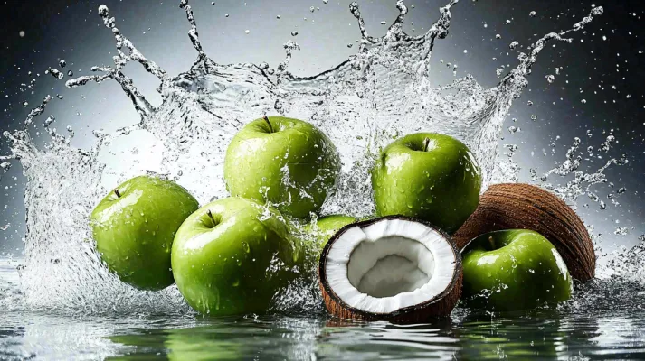  椰子汁飞溅新鲜果汁摄影图