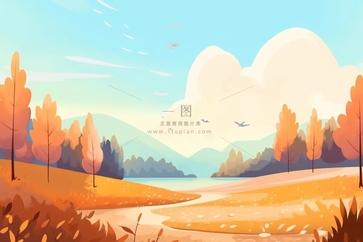 秋季风景插画背景图