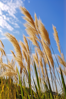 芦苇荡蓝天背景摄影图