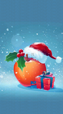 戴圣诞帽的红色苹果平安夜创意卡通插画背景