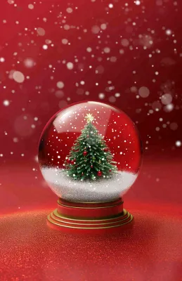 水晶球圣诞树雪花平安夜红色插画背景