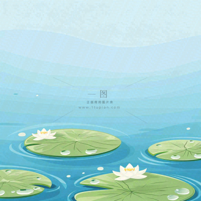 中国风夏日荷塘池白色荷花盛开手绘插画,立夏夏至大暑小暑 中国风夏日荷塘池白色荷花盛开手绘插画,立夏夏至大暑小暑