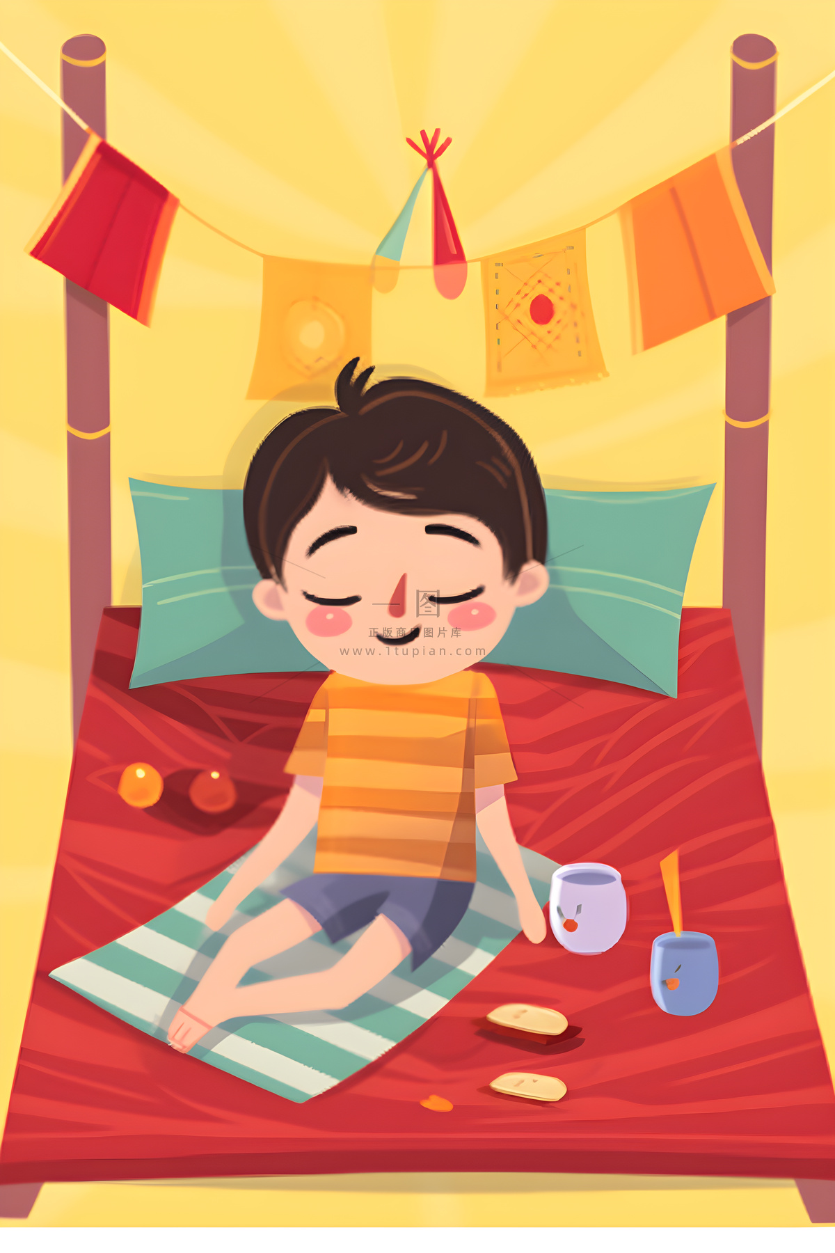 夏日躺着休息的男孩炎热海报素材背景