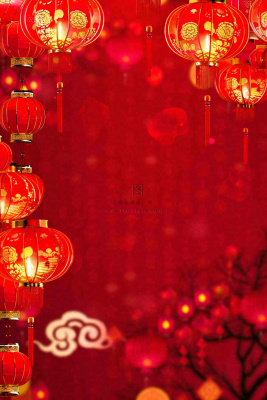 红色灯笼新年春节喜庆梅花祥云节日红色背景小年除夕元宵节插画背景
