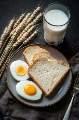营养美味早餐面包吐司牛奶摄影图