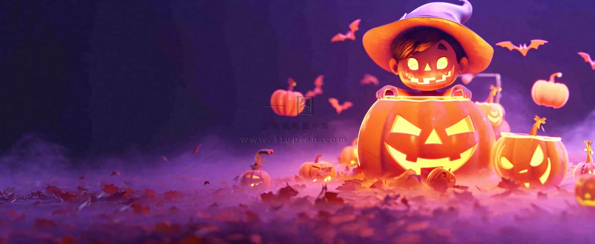 万圣节紫色黄南瓜黑色恐怖，疯狂奇幻鬼屋