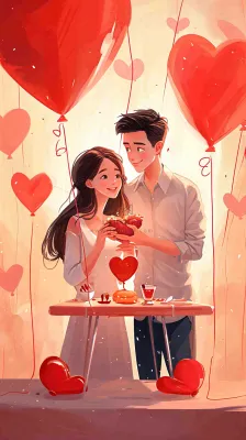 甜蜜情人节情侣爱情陪伴，爱心520温馨