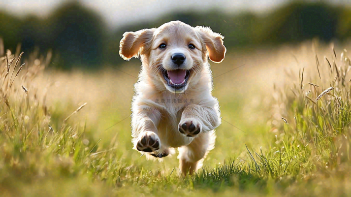 草丛里飞奔的金毛小狗宠物动物摄影图 草丛里飞奔的金毛小狗宠物动物摄影图