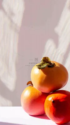 水果柿子苹果番茄芒果光影摄影，简约白色