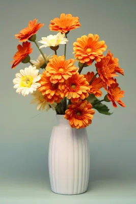 花瓶里的菊花小雏菊橘黄色家居摄影图