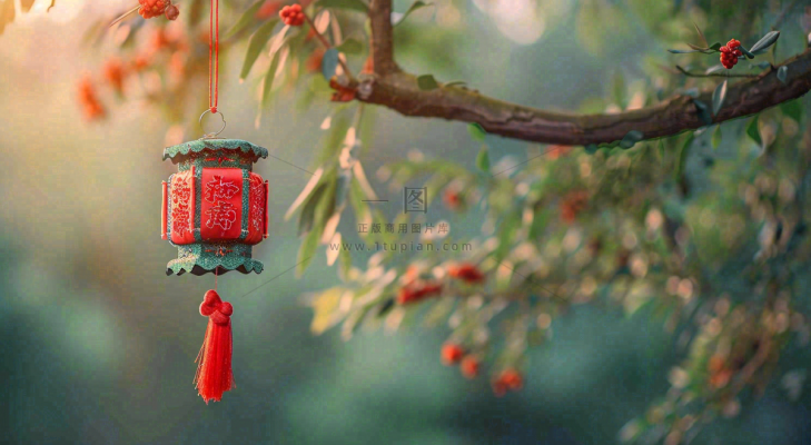 端午节树枝上挂着香囊艾叶香包祈福摄影图