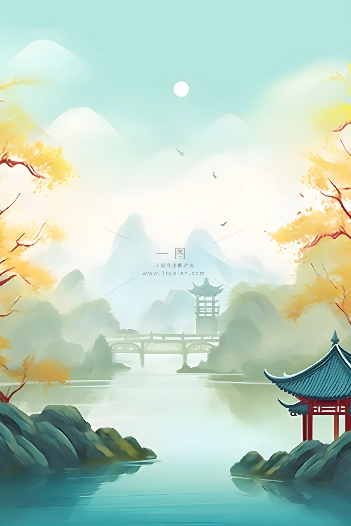 国风庭院简约清新阳光背景