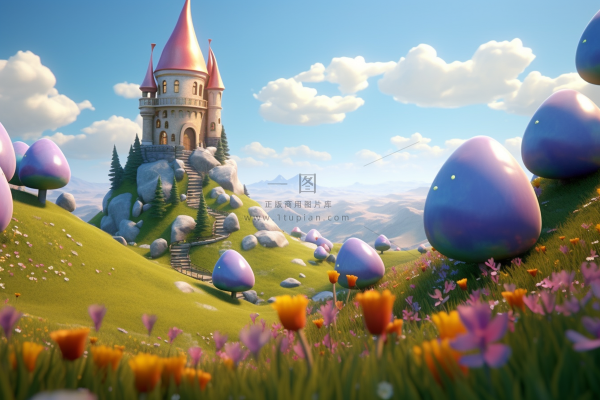 童话城堡草地糖果卡通背景 童话城堡草地糖果卡通背景