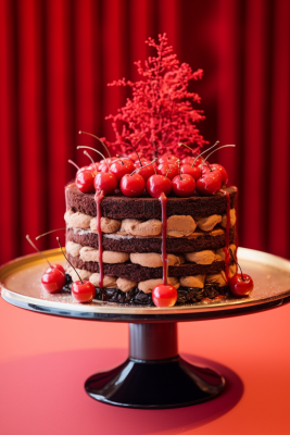 巧克力樱桃蛋糕节日甜点摄影图